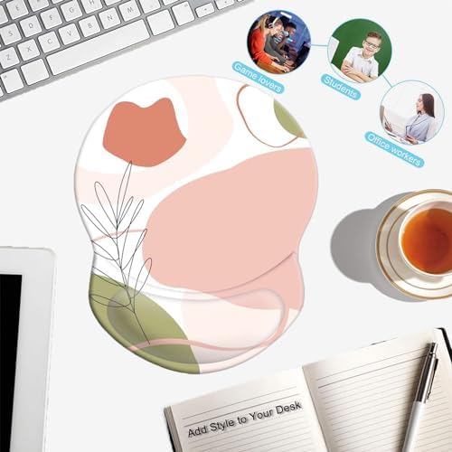 Mouse Pad with Wrist Support, Non Slip Mousepad Wrist Rest for Office, Computer, Laptop & Mac-Comfortable & Lightweight Ergonomic Support Mouse Mat(DL-Pink Art)