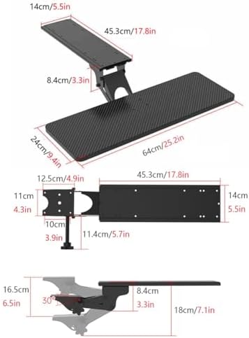 Under Desk Adjustable Keyboard Tray, Slide-Out Keyboard Platform, 360° Swivel, Pull Out and Tilt Computer Keyboard and Mouse Holder, Office Ergonomic Keyboard Drawer(Black,24x64cm/9.4x25.2in)