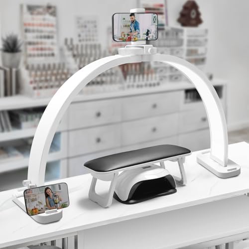 CGBE Nail Tech Light: 30.7" Half Moon Nail Desk Lamp with Phone Holder