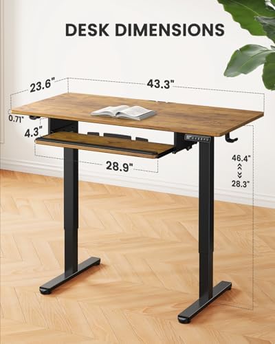 ErGear Electric Standing Desk with Keyboard Tray, 44x24, Vintage Brown