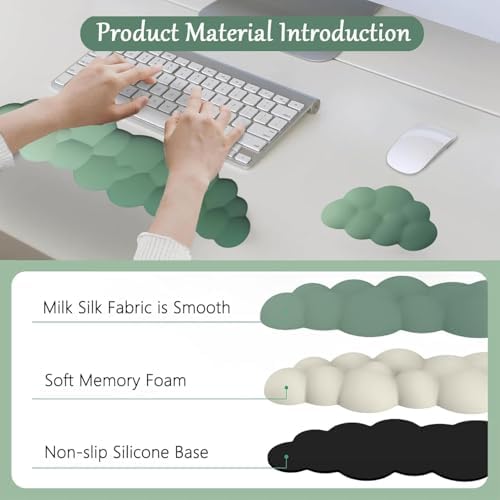 Cloud Mouse Pad Keyboard Wrist Rest for Mouse 4PCS Extended Large Desk Mat Pad Set Memory Foam Non-Slip Cute Ergonomic Gaming Mouse Wrist Support for Computer Home Office Mountain Forest Green