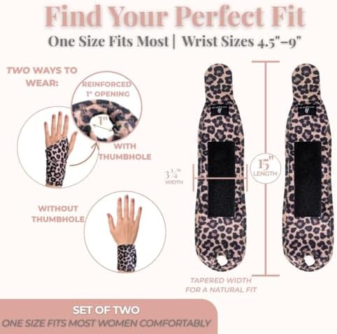 Carpal Tunnel Wrist Brace Left Hand, Right Hand for Women, Day or Night Compression Wrist Support Brace for Fitness, Keyboard Use, or Overnight Support, 2 Pack, Leopard Print