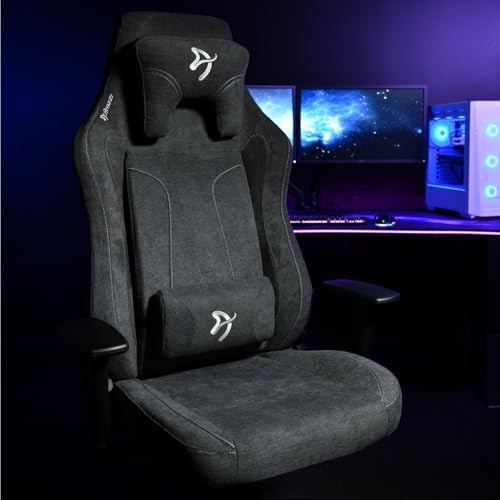 Arozzi Vernazza Soft Fabric Durable Upholstery Ergonomic Office and Gaming Chair with High-Level Features Like 3D Armrests and a Pro Mechanism Along with Soft Neck & Lumbar Support Pillows-Dark Grey