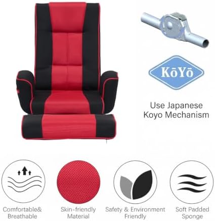 360° Swivel Floor Chair, 14-Position Adjustable Backrest & Footrest