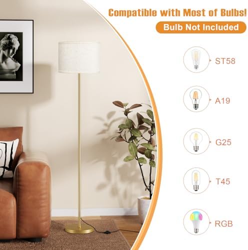 Ambimall 60'' Modern Floor Lamp Set of 2, 2PK Tall Lamps for Living Room Bedroom, Beige Shade with Gold Pole(Without Bulb)