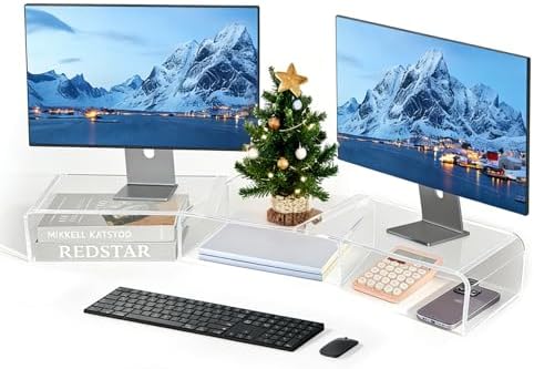 LEKETREE Acrylic Monitor Stand , Clear Monitor Stand for Desk, Computer Accessories for Home Office, Desk Organizer Shelf for Laptop, PC, Multi Media and more