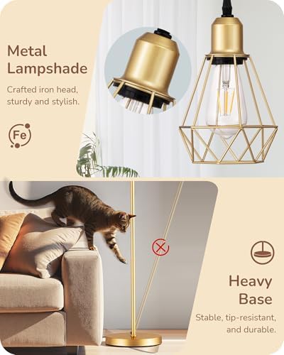 EDISHINE 70" Dimmable Farmhouse Floor Lamp for Living Room, Gold