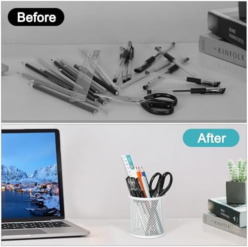 EasyPAG Metal 2-Piece Pen Holder Set Desk Accessories & Workspace Organizers for Classroom, School & Office,White