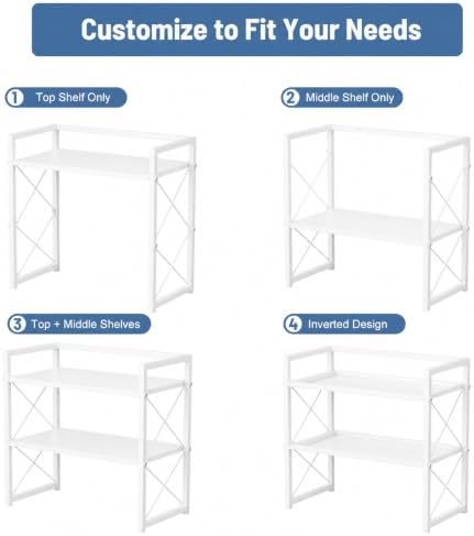 Adjustable Desktop Bookshelf, Metal Desk Shelf Organizer, White