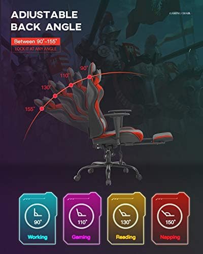 Ergonomic PU Leather Massage Chair with Footrest/Armrest/Lumbar Support for Adults Racing Style Big and Tall Gaming/Work/Study Chairs