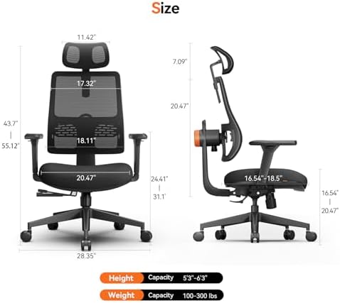 Newtral Ergonomic Home Office Chair, High Back Desk Chair with Unique Adaptive Lumbar Support, Adjustable Headrest, Seat Depth Adjustment, 96°-126° Tilt Function, Adjustable Armrest Recliner