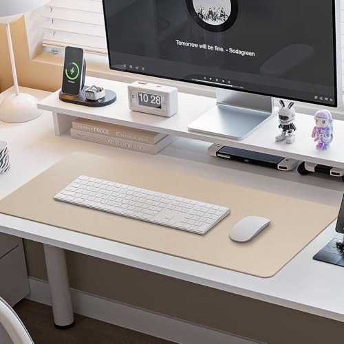 Boutilon Leather Desk Pad Protector,Non-Slip Mouse Pad,Laptop Desk Pad,Office Mouse Mat,Waterproof Leather Desk Blotter,Desk Writing Pad for Office and Home (S-Beige,24"x 14")