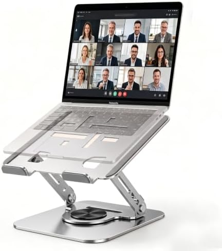 360°Rotating Laptop Stand, Ergonomic Adjustable Foldable Notebook Riser, Metal Computer Holder Compatible with 10-17.3" Laptops, Desktop Printer Stand, for Home & Office (Sliver)