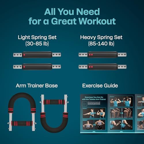 Twister Arm Trainer | Chest Workout Equipment Also for Biceps, Shoulders, Forearms, Back, Legs; Arm Chest Trainer for Men, Women, Beginners, Pros | 2 Spring Sets, 30-140 lbs
