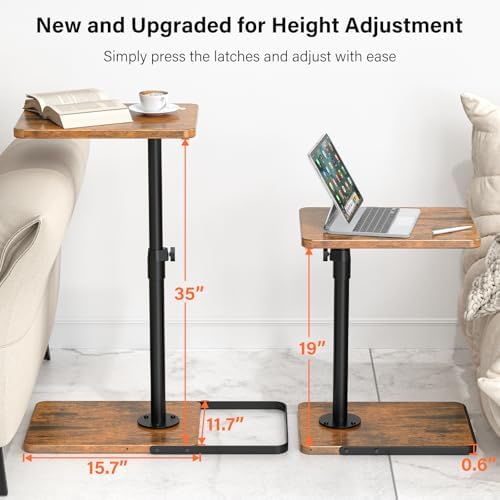 Tv Trays Set of 2 for Couch - 360°Swivel Height Adjustable, Larger Metal and Wooden Base to Prevent Slipping，TV Tray C Shaped End Table Food Snack Trays for Eating Sofa Bed Bathroom
