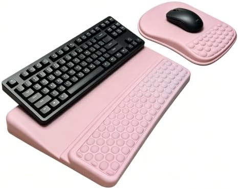 Keyboard Wrist Rest -Ergonomic Keyboard Stand with Wrist Rest- with Carpal Tunnel Pain Relief Massage Bumps and Full Memory Gel Design - Ideal Frequent Computer (Pink)