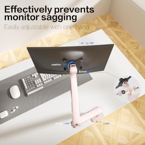 AOC AM400PLUS Premium Aluminum Single Monitor Arm, Mechanical Spring, 17–34 Inch, 4.4–19.8 lbs, VESA 75x75/100x100, C-Clamp, Quick Install Desk Mount with Cable Management (Pink)