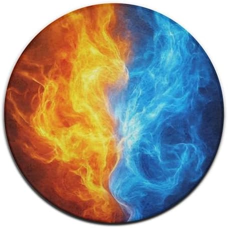 Large Home Decor Mat, Soft Round Yoga Carpet, Non Slip Machine Washable Home Office Circle Rug Red Blue Ice Fire