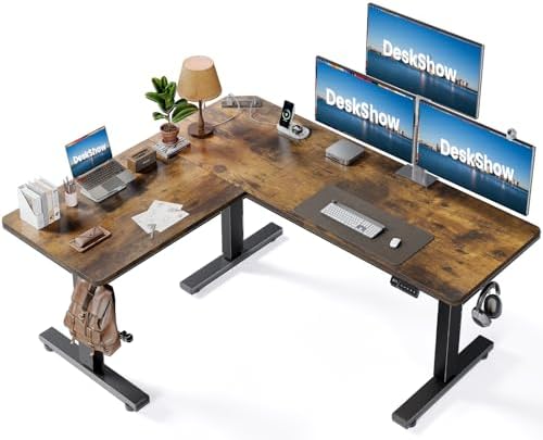 63x55 L-Shaped Electric Standing Desk with Charging Station