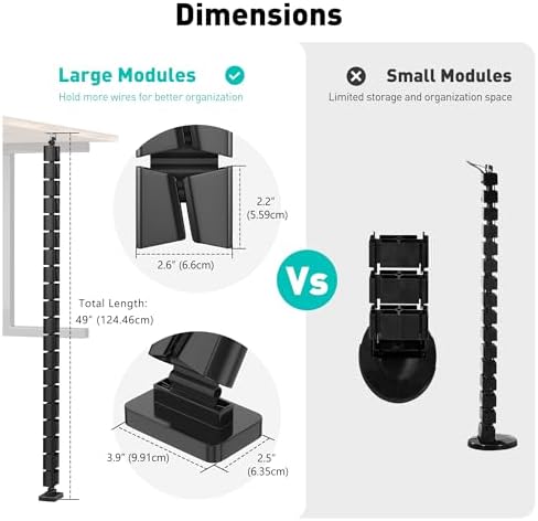 Heavy Duty Screw-in Cable Management Spine, 4-Channel Under Desk Vertebrae Cord Organizer for Wood & Laminate Standing Desks, Adjustable Floor-to-Desktop Wire Raceway with Weighted Base
