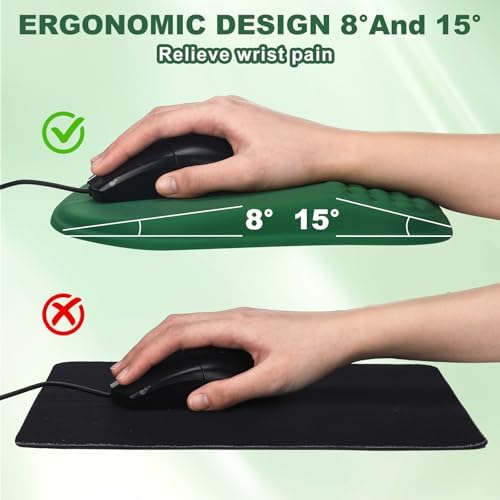 Photect Keyboard Stand with Wrist Rest Ergonomic Green Mouse Pad and Keyboard Riser Holder Lifter Tray with Carpal Tunnel Pain Relief Massage Bumps for Office Accessories Computer Typing