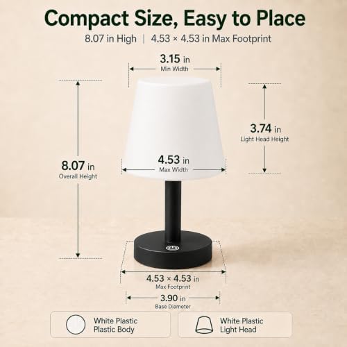 Rechargeable Table Lamp, Mini Cordless Shower Lamp for Bathroom, IP54