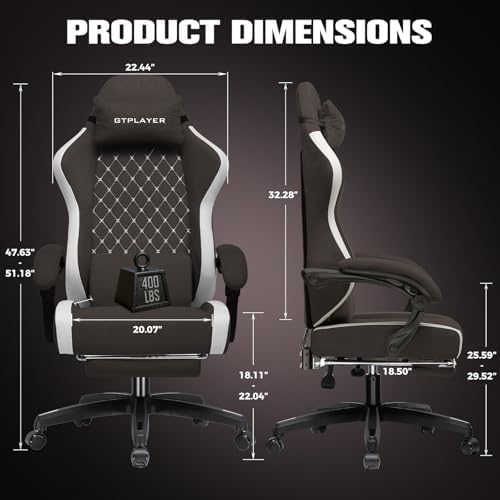 GTPLAYER Gaming Chair, Ergonomic Computer Chair with Footrest and Lumbar Support, High Back Recliner Chair 350lbs, Height Adjustable for Home Office, Brown