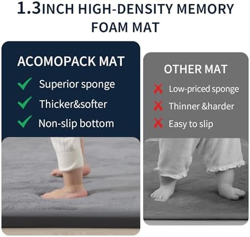 ACOMOPACK 1.3" Thick Baby Play Mat for Floor,50x50 Elasti-Foam Playpen Mat for Kids,Infants,Toddlers, Ultra Soft Crawling Mat with Non-Slip Bottom,Tummy Time,Nursery Rug,Yoga,Tatami（Dark Grey）