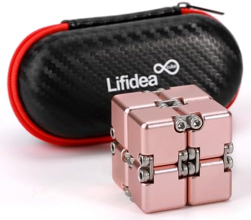 Lifidea New Version Aluminum Alloy Metal Infinity Cube Fidget Cube Handheld Fidget Toy Desk Toy with Cool Case Infinity Magic Cube Relieve Stress Anxiety ADD ADHD OCD for Kids and Adults (Pink)