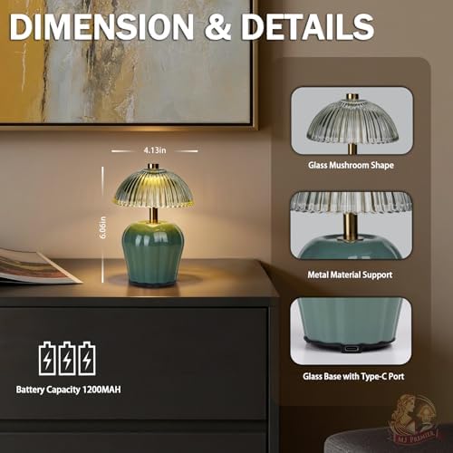 MJ PREMIER Rechargeable Table Lamp, Small Cordless Lamp with Timer, Green*2