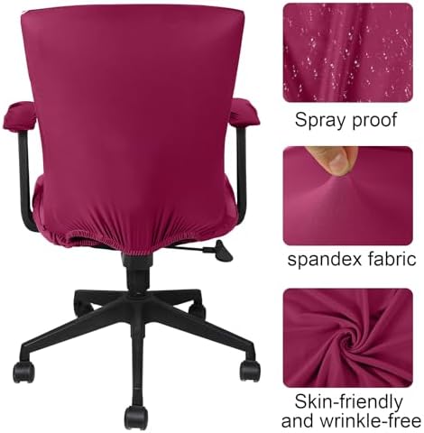 Tallew 4 Pcs Office Chair Covers Set Computer Universal Protective Stretchable Chair Seat Covers Desk Armrest Cover Slipcovers Pads Office Cushion Backrest for Rotating(Regular,Wine Red)