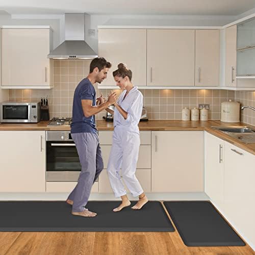HappyTrends Kitchen Mat,17.3"x28"+17.3"x60" Black, Cushioned Comfort