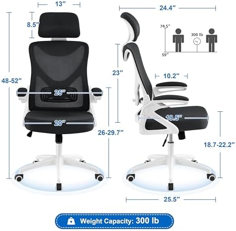 Yaheetech Ergonomic Office Chair with Headrest, Lumbar Support, White/Black
