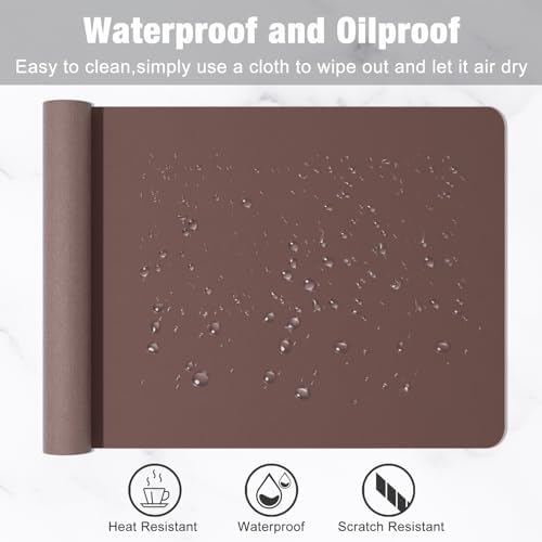 Hsurbtra Desk Pad, 30" x 14" PU Leather Desk Mat, XL Extended Mouse Pad, Waterproof Desktop Blotter Protector, Non-Slip Ultra Thin Large Laptop Keyboard Writing Mat for Office Home, Dark Oak