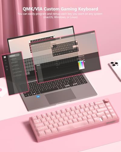 Womier 60% Keyboard QMK/VIA, Pink Gaming Mechanical Keyboard Creamy