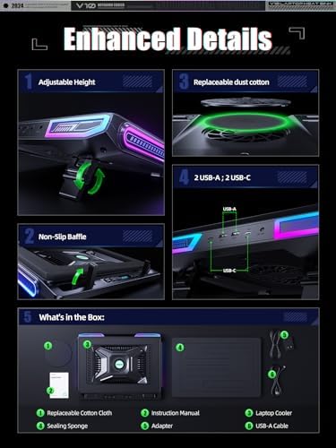 llano V10 Gaming Laptop Cooling Pad, RGB Laptop Cooler Stand Laptop Fan