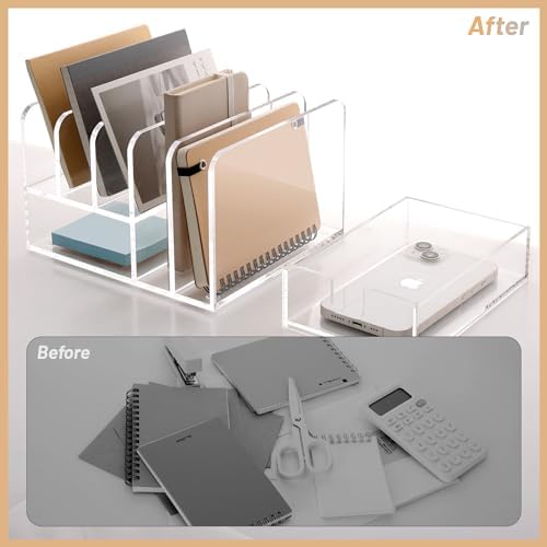 SANRUI Clear Acrylic Mail Organizer with 5 Compartments and 1 Drawer