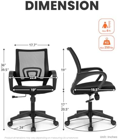 NEO CHAIR Office Computer Ergonomic Mid-Back Mesh Desk Chair, Dark Black
