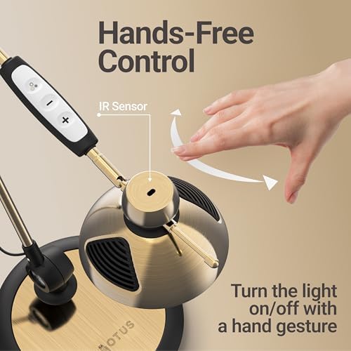 OTUS Tall LED Architect Desk Lamp for Home Office, Gesture Control, Brass