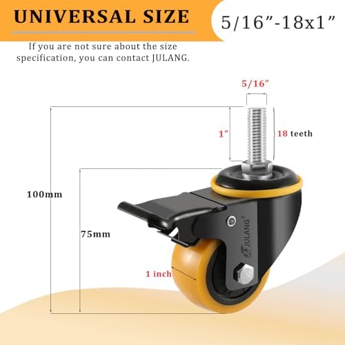 2 Inch Stem Caster Wheels, 5/16" Threaded Stem Casters Set of 4