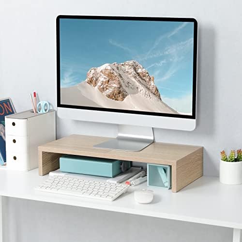 TEAMIX 20 inch Wood Monitor Stand Riser, Wooden Desktop Stand Shelf, Maple