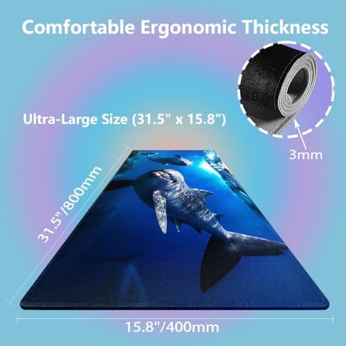 Happy Dolphins Underwater Encounter Large Mouse Pad, Navy Blue Desk Mat