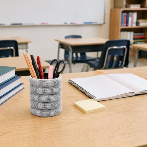 PowerTRC 3D Printed Grideo Pen Holder for Desk – Modern Pencil Cup Organizer, Office Supplies Holder, Classroom Teacher Desk Decor, Home Office Gift, Made in USA (Concrete Gray)