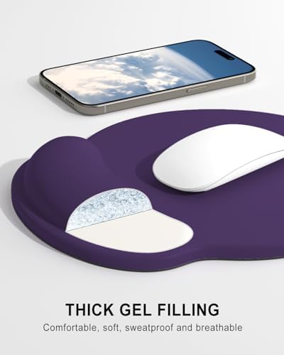 Auhoahsil Mouse Pad, Ergonomic Mouse Pad with Wrist Rest, Pain Relief Computer Gel Mouse Pad Wrist Support for Laptop, Mousepad with Non-Slip PU Base, Mouse Pads for Desk, Dark Purple