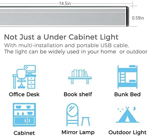 ASOKO LED Under Cabinet Lighting USB Plug-in, Dimmable, 3 Color Temperature, 14.5 in, Under Counter Lights for Kitchen,Shelf,Cupboard, Under Desk Monitor Light Bar (Sliver, 14.5 inch-2 Pack)