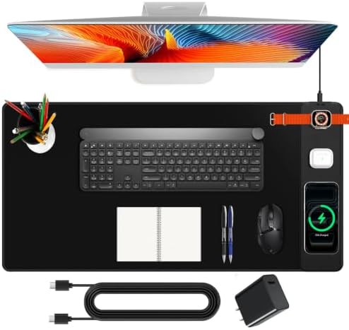 Mouse Pad with Magnetic Wireless Charging, Large Desk Mat, Non-Slip Mouse Mat, Keyboard Pad for Gaming, Desk, Office, PC
