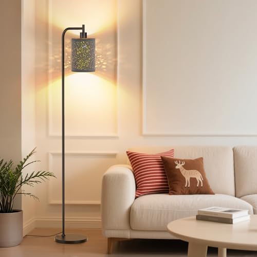 SIBRILLE Floor Lamp with Linen Shade, Dimmable Tall Standing Lamp with Remote Control & 3 Color Temperatures, Modern Floor Lamps for Living Room Bedroom Office Corner, 9W LED Bulb Included