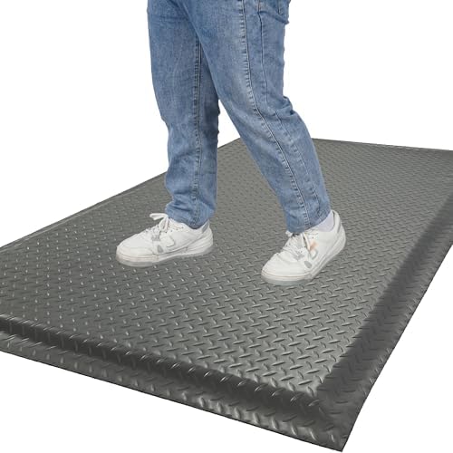Nisorpa Anti Fatigue Mats Industrial 3' x 5' Ergonomic Standing Mat 15/16" Extra Thick Heavy Duty Commercial Diamond Plate Support Shop Floor Mat for Leg & Back Pain,Grey