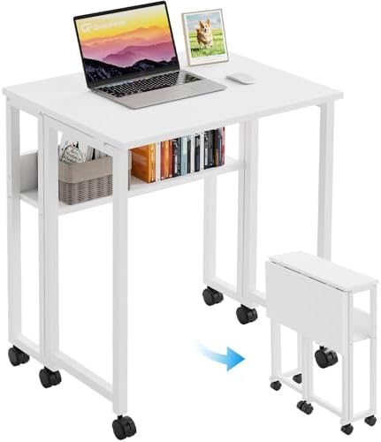 GreenForest Folding Desk with Wheels, 24.8" Rolling Table for Small Spaces