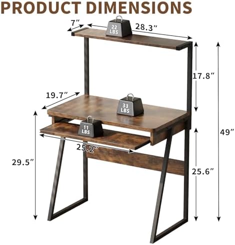 ALISENED 2 Tiers Small Computer Desk for Small Space, Compact Laptop Table Workstation with Keyboard Tray